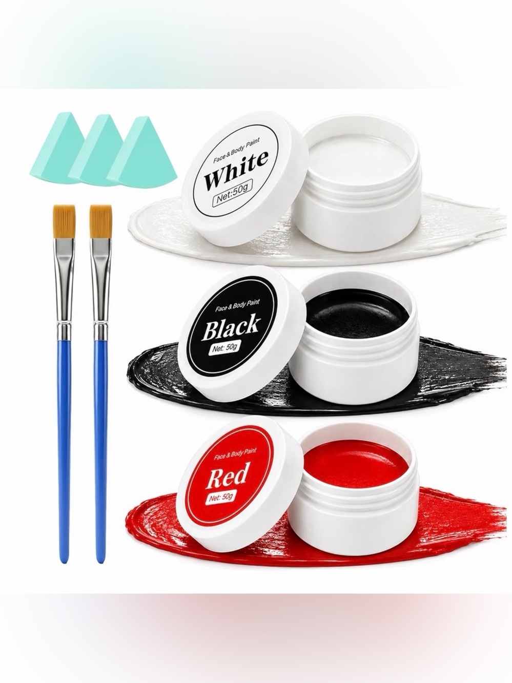 NEW Face & Body Paint Set - White, Black, Red - 8 Pc Kit (Halloween Makeup) ✨